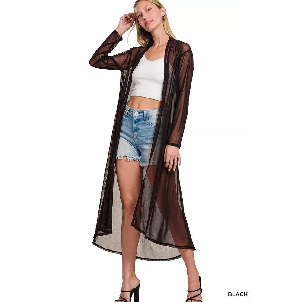 Zenana Mesh Open Front Cardigan